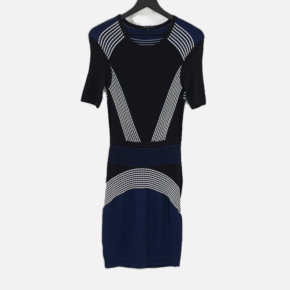 Ohne Titel Textured Rayon & Nylon Fitted Short Sleeve Dress - Size Small